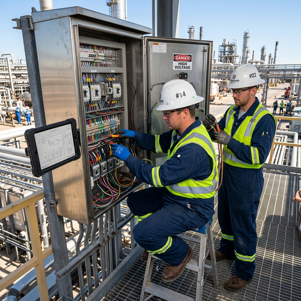 Técnicos industriales trabajando
